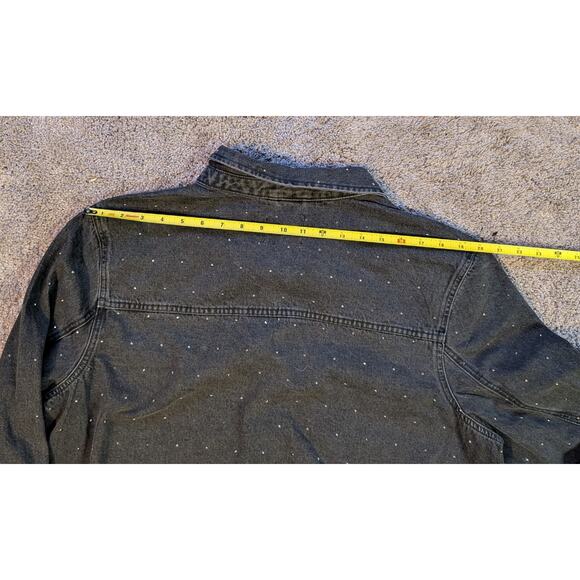 Express Women's Black Denim Jacket W/ Rhinestones Snap Front XXL Whimsigoth - Picture 10 of 11